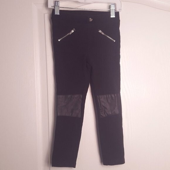 H&M Black Leggings with Faux Leather Panel Knees and Zippers - Picture 1 of 6